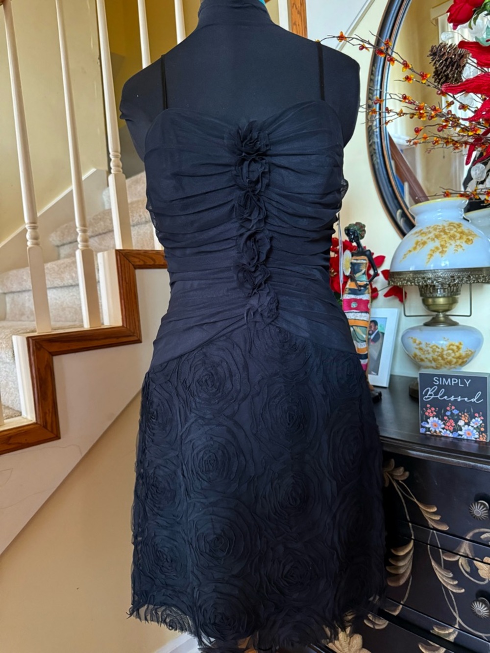 NW Collections Black Floral-Textured Strapless Cocktail Dress